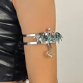 Vintage style enamel flying dragon arm cuff bracelet with double silver metal bands - Armlet (DZ-293) / Sky Blue