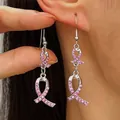 Elegante silberfarbene Ohrringe mit rosa Schleife und Strass für Brustkrebs-Bewusstsein - Rosa Strass Band Stil (2591)