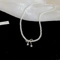 Elegante Perlenkette im französischen Stil mit zartem Schleifenanhänger und funkelndem Zirkon. - 18# Halskette-Strass-Schleife Stil