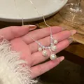 Elegante französische Silberperlenkette mit Kristallakzenten raffinierte Variante - 47# Halskette Fünf-Perlen Hänge-Stil
