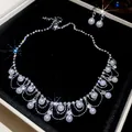 Elegantes Set aus Perlenkette und Ohrringen im französischen Stil mit Kristallen - 50# Halskette Hängeperlen Set