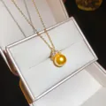 Elegante goldene Perlenhalskette mit Kristallkrone-Anhänger in einer Geschenkbox - 63# Halskette Goldener Großer Perlenanhänger