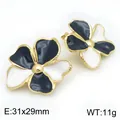 Elegante französische Emaille-Blumenohrstecker in Schwarz und Weiß, Größe 31x29mm - Schwarz-Weiß-Kontrast (KE134201-SP)