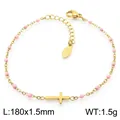 Élégant bracelet en acier titane doré avec pendentif croix et perles de résine - Or Rose