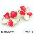 Lebhafte rote und weiße Emaille-Blumenohrstecker aus langlebigem goldfarbenem Titanstahl - Rosa-Weiß-Kontrast (KE134203-SP)