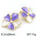 Vintage Ohrstecker aus Titanstahl mit violetten und weißen Emaille Blumen für Damen - Violett-Weiß-Kontrast (KE134204-SP)