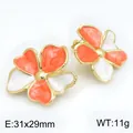 Vintage Emaille-Ohrstecker mit Blumenmuster in Orange und Weiß im französischen Stil - Orange-Weiß-Kontrast (KE134205-SP)