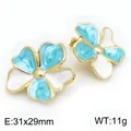 Vintage-Emaille-Ohrstecker in Blau und Weiß mit Blumenmuster aus Edelstahl im französischen Stil - Blau-Weiß-Kontrast (KE134206-SP)
