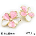 Französische Emaille-Ohrstecker mit rosa Marmorblumen aus Edelstahl, Größe 31x29 mm - Rosé-Weiß-Kontrast (KE134207-SP)