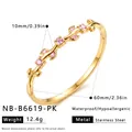 Detail view of 18k gold plated stainless steel branch bracelet with pink zircons - Pink Rhinestone Style (NB-B6619-PK) / 18K Gold
