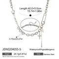 Silver stainless steel necklace with heart zircon, cross and safety pin charms - Multi-Element Patchwork Necklace (JDN0204055-S) / Silver