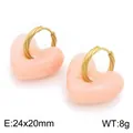 Vintage roze gemarmerde hars hart bedels aan gouden gedraaide roestvrijstalen ringen - 24x20mm / Roze