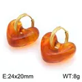 Vintage creolen met amberkleurig hars hart en gedraaide goudkleurige metalen ringen. - 24x20mm / Amber