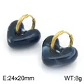 Vintage gemarmerde hars hart oorbellen met gouden gedraaide titanium stalen ring - 24x20mm / donkergrijs