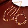 Elegante conjunto de joyas de circón amarillo con collar de gota, pulsera y pendientes - Conjunto de 3 Piezas Collar Pulsera y Pendientes / Dorado-Amarillo-Marrón