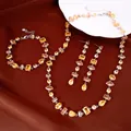 Elegante conjunto de joyas de circón amarillo con collar, pulsera y pendientes. - Conjunto de 3 Piezas Collar Pulsera y Pendientes / Plata-Amarillo-Marrón