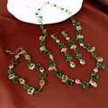 Elegantes grünes Zirkon-Schmuckset bestehend aus Halskette, Armband und Ohrringen - Halskette Armband Ohrring 3er Set / Silber-Grün