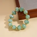 Elegant retro green marbled acrylic beaded bracelet with gold spacers for women's gift - Bracelet / Green