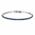 Elegant stainless steel tennis bracelet featuring vibrant blue cubic zirconia gemstones - 17cm / Silver - September - Sapphire Blue