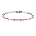 Elegant silver stainless steel tennis bracelet with brilliant pink round-cut birthstone zircons - 17cm / Silver - October - Pale Rose Red