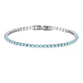 Edelstahl-Tennisarmband in Silber mit hellblauen Zirkonia-Geburtssteinen - 17cm / Silber - Dezember - Aquamarinblau