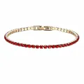 Elegantes goldenes Tennisarmband aus Edelstahl mit funkelnden roten Zirkonia-Geburtssteinen - 17cm / Gold - Januar - Tiefrot