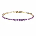 Elegantes goldenes Edelstahl-Tennisarmband mit runden violetten Zirkonia-Geburtssteinen - 17cm / Gold - Februar - Lavendel