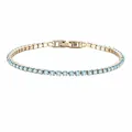 Elegantes Tennisarmband aus goldenem Edelstahl mit hellblauen runden Zirkonia-Steinen - 17cm / Gold - Dezember - Aquamarin-Farbe