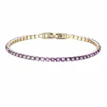 Vergoldetes Edelstahl-Tennisarmband mit lila Amethyst-Zirkonia-Steinen. - 17cm / Gold - Juni - Amethyst
