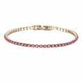 Elegantes goldenes Edelstahl-Tennisarmband mit rosa Zirkonia-Geburtssteinen für Damen - 17cm / Gold - Juli - Rosenrot