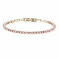 Roségoldenes Edelstahl-Tennisarmband mit funkelnden rosa Zirkonia-Steinen - 17cm / Gold - Oktober - Blassrosa Rot