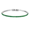 Elegantes silbernes Tennisarmband aus Edelstahl mit runden smaragdgrünen Zirkonia - 17cm / Silber - Mai - Smaragdgrün