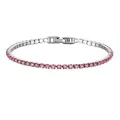 Elegantes Tennisarmband aus Edelstahl mit runden pinkfarbenen Zirkonia-Geburtssteinen - 17cm / Silber - Juli - Roserot