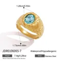 Gold hammered stainless steel ring with oval blue zircon, waterproof and hypoallergenic - Size 7 / Single Light Blue Gemstone Hammered Style (JDR0106065) / Inner Diameter 1.73cm