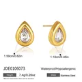 Gold teardrop zircon stainless steel stud earrings with size and weight info - Water Drop Style (JDE0106073) / 1.59x1.18cm