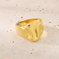 Chunky irregular 18K gold-plated stainless steel ring with a liquid metal texture - 15mm Gold Irregular Wave Style