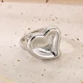 Elegant exaggerated heart-shaped ring in polished silver stainless steel for women - 18mm Steel Full Heart Style