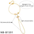 Gold starburst finger bracelet with zircon details and precise length measurements - Eight-Pointed Star Design (NB-B1591) / Gold