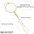Minimalistische vergoldete Edelstahl-Handkette mit Strasssteinen und drei Ring-Akzenten - Dreifach-Ring Doppelreihig Strass (NB-B1597) / Gold
