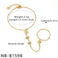Goldenes Edelstahl-Sklavenarmband mit Oktagramm-Sternen und Zirkonia-Akzenten. - Einfaches Vier Sterne Strass Design (NB-B1598) / Gold