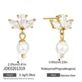 Eleganti orecchini a pendente in acciaio 316L con perla e design a foglia di cristallo - Orecchini a foglia con perle artificiali (JDE0201319)