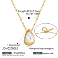 Goldene Tropfen-Mondstein-Halskette aus Edelstahl mit detaillierten Produktabmessungen - Halskette mit tropfenförmigem Mondstein (JDN0206061)