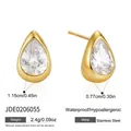 Elegante 316L goldene Edelstahl-Ohrringe in Birnenform mit einem klaren Mondstein - Tropfenförmige Mondsteinohrringe (JDE0206055)