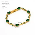 Bracelet doré vintage français avec zircons verts et élégant motif feuilles de vigne - Vert (ZH2461G-02)