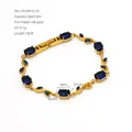 Bracelet vintage style français en plaqué or avec feuilles et zircons bleus - Bleu (ZH2461G-03)