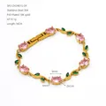 Bracelet en acier inoxydable plaqué or 18K avec zircons roses et motifs feuilles - Rose (ZH2461G-04)