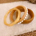 Minimalistisches 3-teiliges Armreifen-Set aus Harz und Holz in Bernstein- und Cremetönen - Dreiteiliges Set / Beige-Bernstein