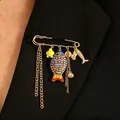 Ocean style alloy brooch with colorful fish and sea turtle charms - Ocean Element Tassel Pin (WG-0696) / Colorful
