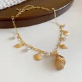 Elegante vergoldete Halskette mit echten Muscheln und Perlenanhängern für Damen - Conch Seestern Ornament Anhänger Stil(62#) / Gold