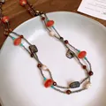 Handgefertigte Halskette aus Acrylperlen mit Muschelanhängern und roten Harzakzenten Damen - Vintage Ethno-Stil Mehrlagiger Unregelmäßiger Perlenstrang-Stil(70#) / bunt